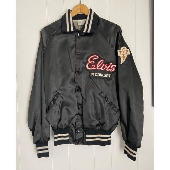 elvis Other - RARE - Vintage 1970s ELVIS IN CONCERT - Black Satin Tour Jacket - EXTRA LARGE